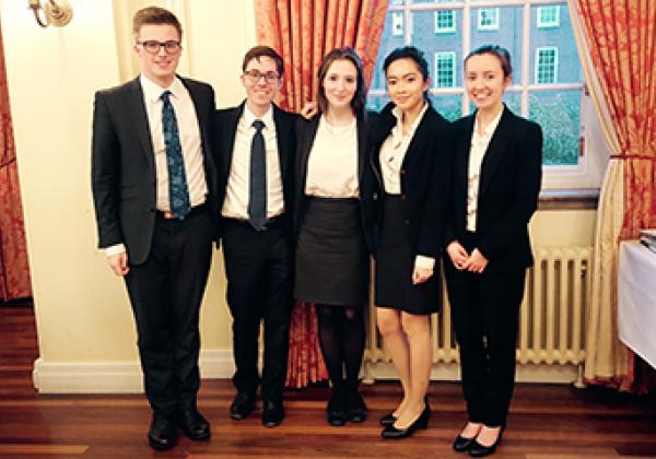 The 2016 University of Oxford Jessup Team (L-R) Thomas Foxton, Sebastian Bates, Katie Ratcliffe, Nathalie Koh, and Anna Williams