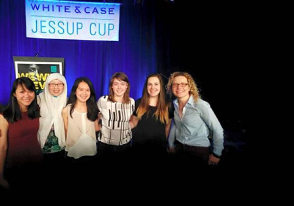 The Jessup team: (L-R) Esther Wong (Oriel), Sakinah Sat (St. Catz), Tinny Chan (Merton), Laura King (Merton), Fibi Ward (Keble), and their coach Stefanie Wilkins (Corpus Christi)