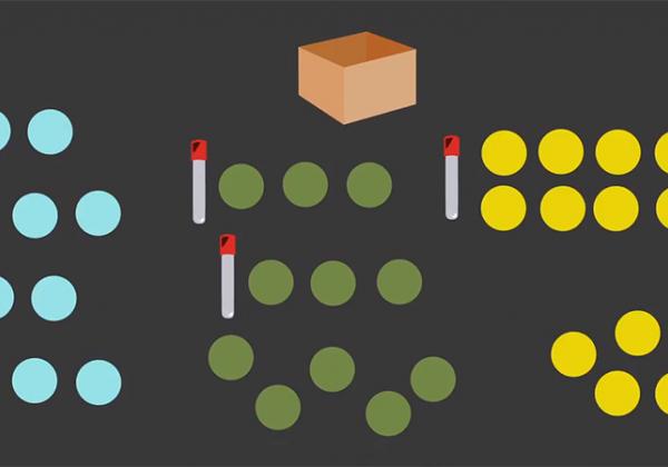 A graphic from the Test & Contain video representing the allocation of testing kits to groups