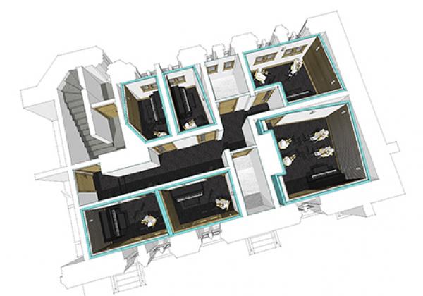 A visualisation of the new music practice rooms - image: © Ridge & Partners LLP