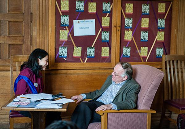 Interviewing for the Merton@750 project at the Birthday Weekend, September 2014 - Photo: © John Cairns - www.johncairns.co.uk