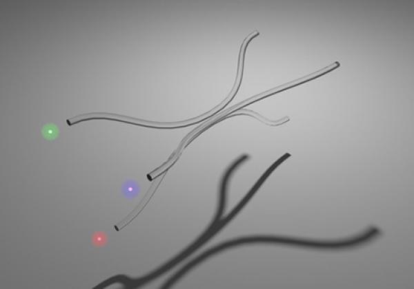 An impression of three photons entering a three way interferometer