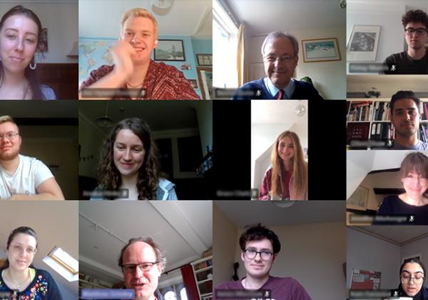 A screenshot showing participants in the History Reading Party online
