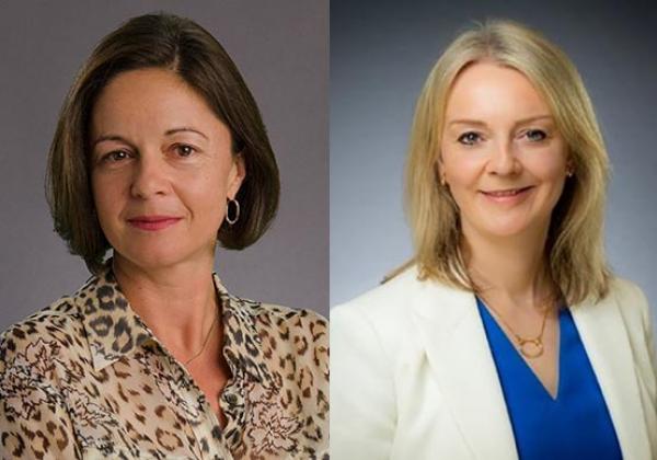 (L-R) Professor Fiona Murray CBE (1987); The Rt Hon Elizabeth Truss MP (1993)