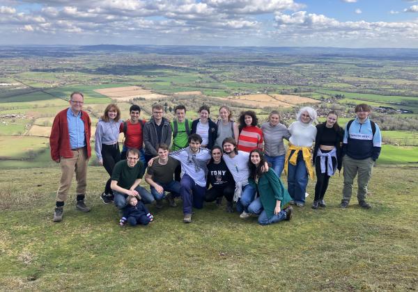 The 2023 History Reading Party showing students and professors on the hills in Herefordshire
