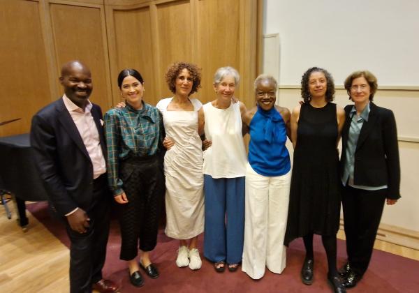 The speakers at the event: Dr David Dibosa, Ruth Ramsden-Karelse, Becky Hall, Catherine Hall, Claudette Johnson, Gilane Tawadros, Julia Walworth