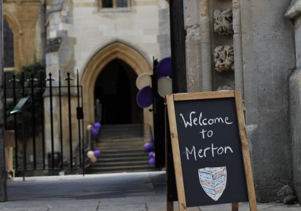 Blackboard displaying the message 'Welcome to Merton'