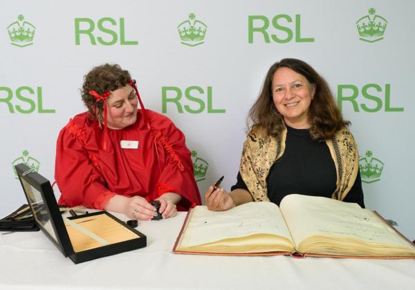 Professor Sunetra Gupta signing the historic Royal Society of Literature Roll Book
