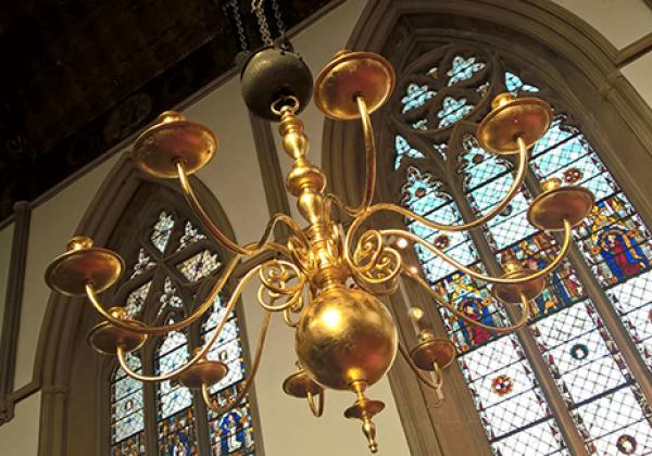 One of the newly-regilded candelabra