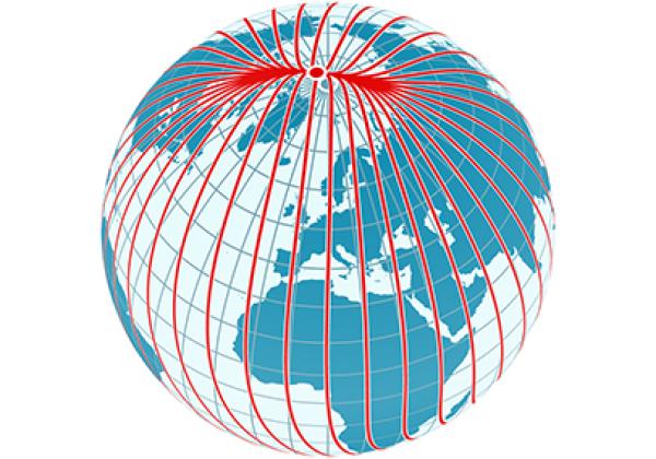 A diagram showing the magnetic meridians of the Earth's magnetic field, centred on the point at latitude 50° and longitude 10° - image via Wikimedia, CC BY-SA 4.0 A diagram showing the magnetic meridians of the Earth's magnetic field, centred on the point at latitude 50° and longitude 10° - image via Wikimedia, CC BY-SA 4.0
