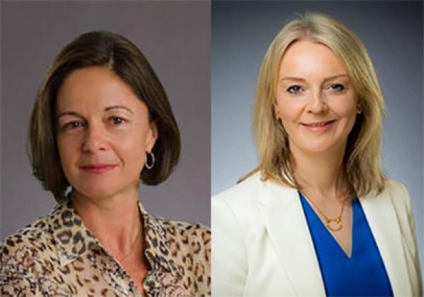 (L-R) Professor Fiona Murray CBE (1986); The Rt Hon Elizabeth Truss MP (1993)