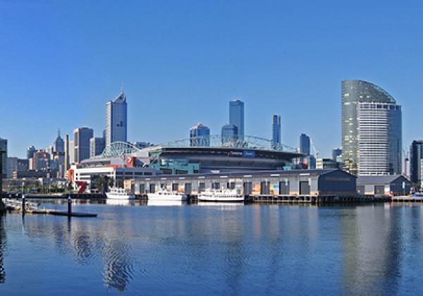 The Melbourne City Skyline taken from Waterfront City, looking across Victoria Harbour. Melbourne, Victoria, Australia. 20 July, 2006 - Original photo: © John O'Neill [CC BY-SA 3.0]