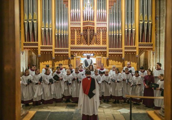 Girl Choristers in front of the Dobson Organ