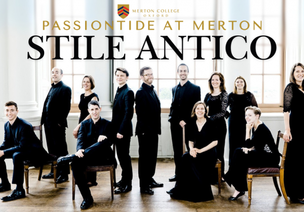 The vocal ensemble Stile Antico in black concert dress in a bright room