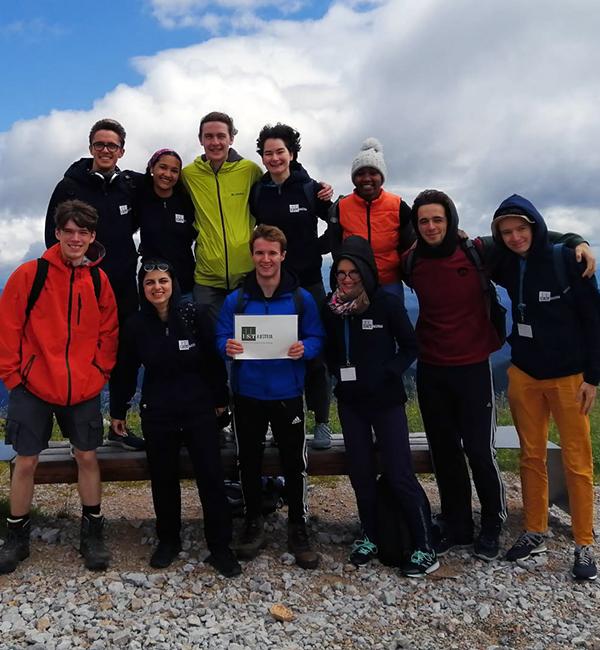 James Malone (bottom left) with some of the other interns, on the Schneeberg hiking trip