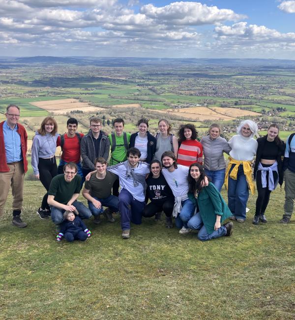 The 2023 History Reading Party showing students and professors on the hills in Herefordshire