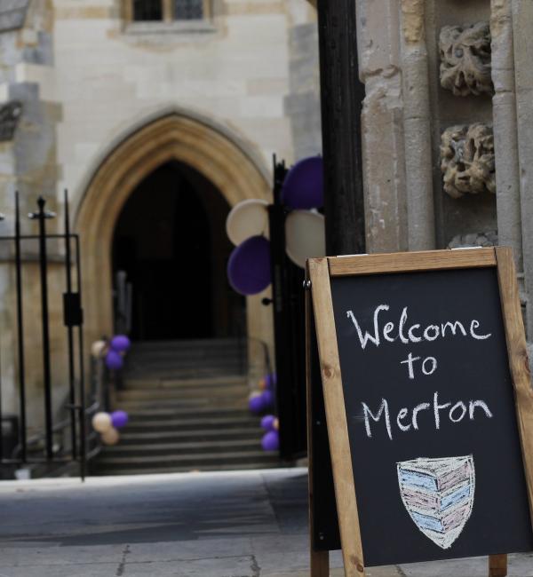 Blackboard displaying the message 'Welcome to Merton'