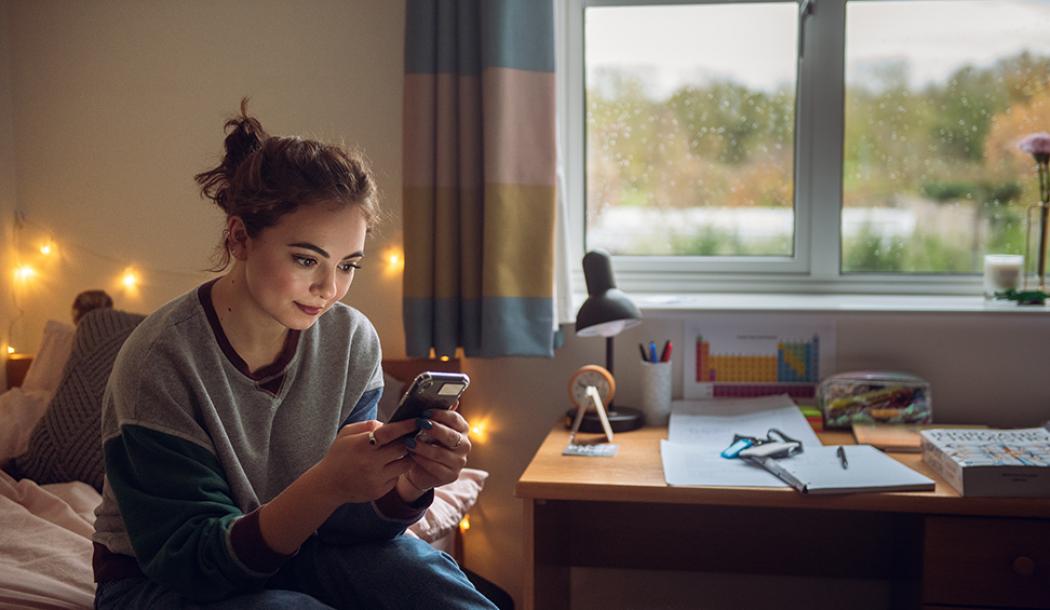 A student in their room in North Lodge, 2019 - Photo: © John Cairns - www.johncairns.co.uk