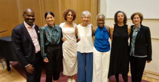 The speakers at the event: Dr David Dibosa, Ruth Ramsden-Karelse, Becky Hall, Catherine Hall, Claudette Johnson, Gilane Tawadros, Julia Walworth