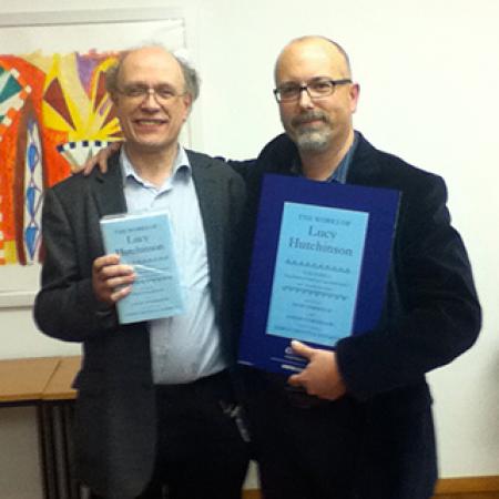 David Norbrook (L) and Reid Barbour at the launch of The Works of Lucy Hutchinson, volume 1: Translation of Lucretius - Photo: from http://lucyhutchinsonworks.wordpress.com/ David Norbrook (L) and Reid Barbour at the launch of The Works of Lucy Hutchinson, volume 1: Translation of Lucretius - Photo: from http://lucyhutchinsonworks.wordpress.com/