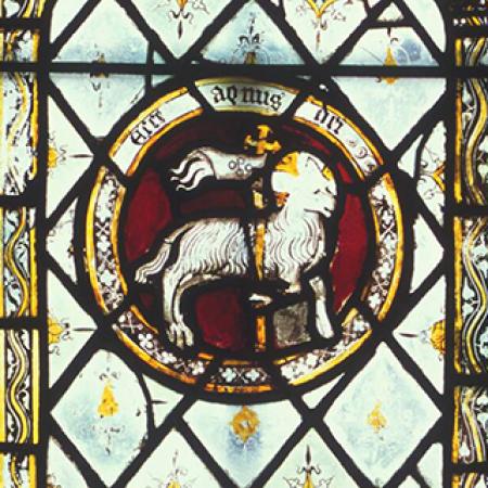 One of the stained glass windows in the Upper Library One of the stained glass windows in the Upper Library