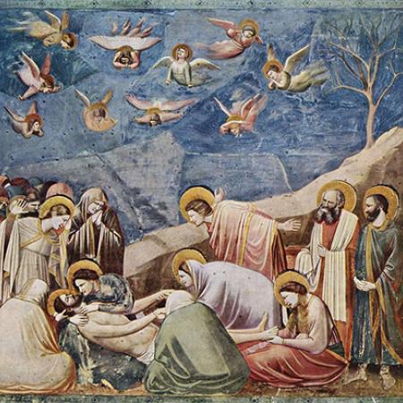 A fresco in the Scrovegni Chapel in Padua, Italy, made c.1304-1306 by Giotto, depicting the Lamentation of Christ