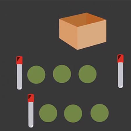 A graphic from the Test & Contain video representing the allocation of testing kits to groups