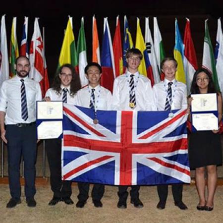 The UK 2016 IOAA team - (L-R) Robin Hughes, Sandor Kruk, Chris Underhill, Alan Sun, Thomas Read, Michael Smith, Mavis Chan, and Charles Barclay.