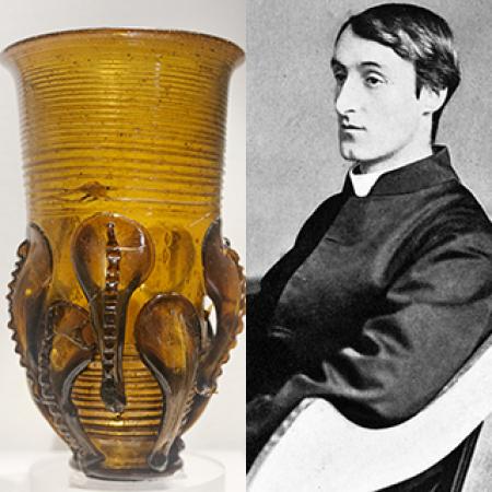 (L-R) An Anglo-Saxon claw beaker; Gerard Manley Hopkins