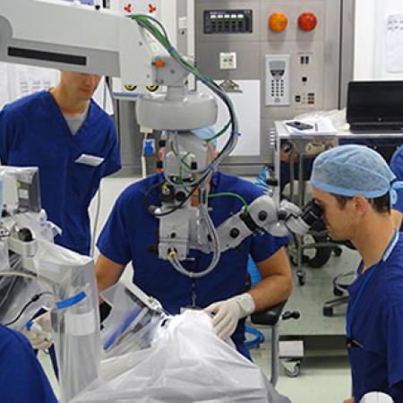 Members of the team setting up the robot