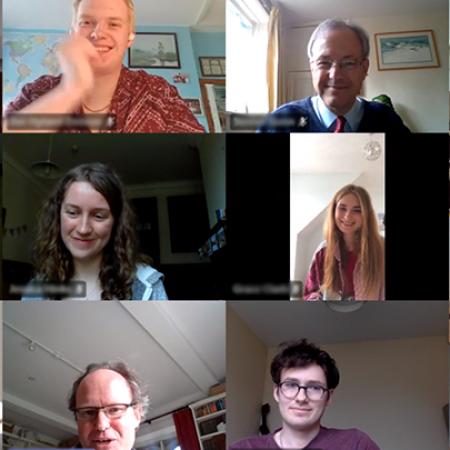 A screenshot showing participants in the History Reading Party online