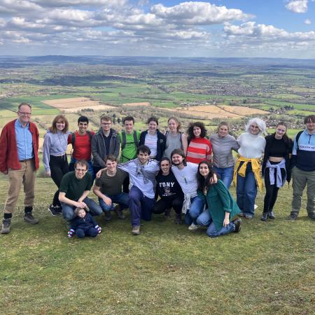 The 2023 History Reading Party showing students and professors on the hills in Herefordshire