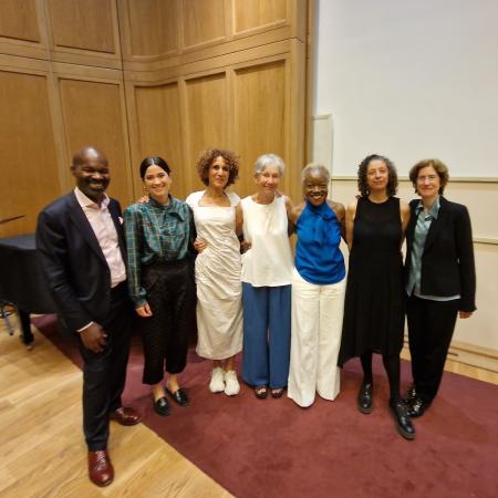 The speakers at the event: Dr David Dibosa, Ruth Ramsden-Karelse, Becky Hall, Catherine Hall, Claudette Johnson, Gilane Tawadros, Julia Walworth