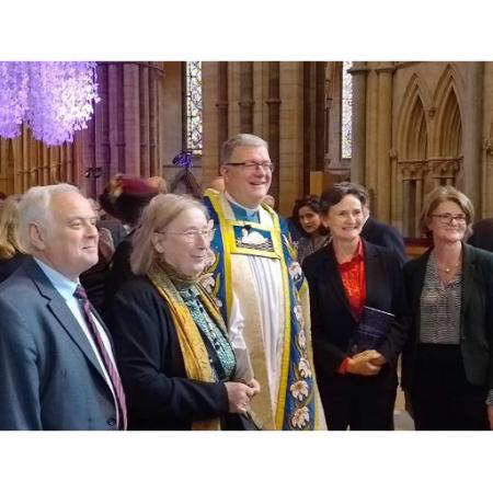 (From left to right) Professor Sir Martin Taylor, Professor Dame Jessica Rawson, Revd Canon Dr Simon Jones, Dean of Lincoln, Professor Irene Tracey, Vice-chancellor of the University of Oxford, Professor Jennifer Payne, Warden of Merton College Dr. Simon Jones installed as Dean of Lincoln