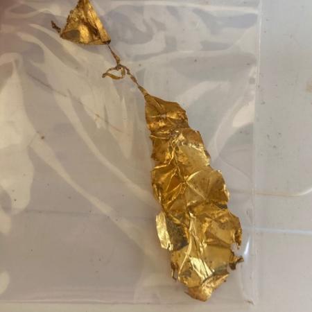 A piece of gold leaf recovered – part of an oak-leaf diadem - Photo: ©Lars Hofflin 