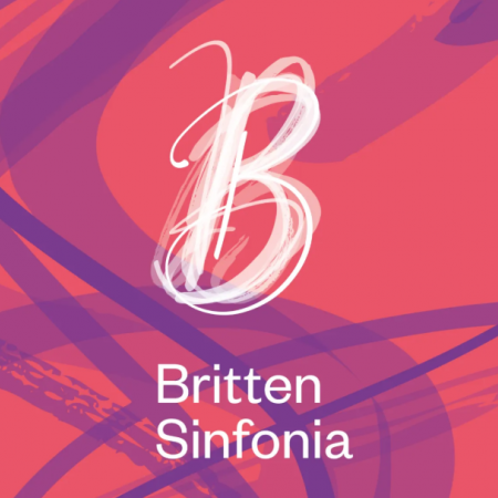 Britten Sinfonia Logo Britten Sinfonia Logo on a pink and purple abstract background