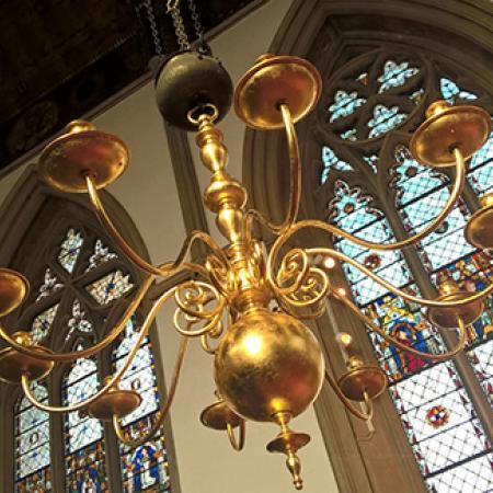 One of the newly-regilded candelabra