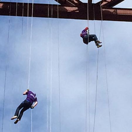 Catherine (on the right) and her brother on their descent Catherine (on the right) and her brother on their descent